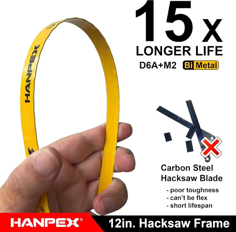 Hanpex 12in. High-Tension Hacksaw Frame with 24 TPI Bi-metal Blade, Hand Saw Suitable for Metal, wood, PVC, Carpentry（Black Handle） - Image 2